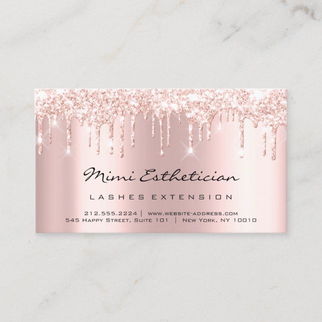Aftercare Instructions Lash Rose Gold Drips Pink Business Card (Front)