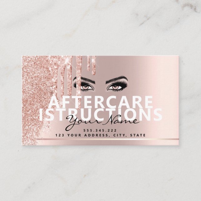 Aftercare Instructions Lash Rose Gold Drips Spark Business Card (Front)