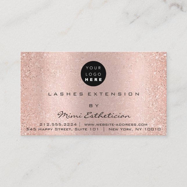 Aftercare Instructions Lash Rose Pink Glitter Logo Business Card (Front)