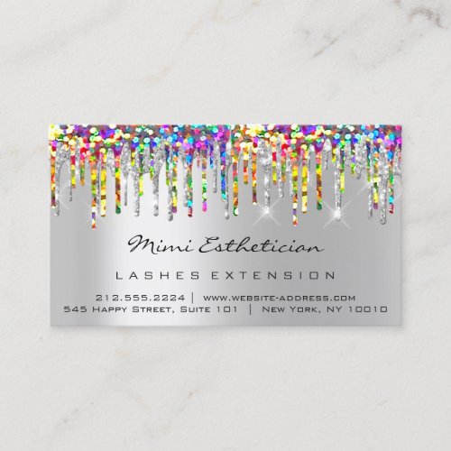 Aftercare Instructions Lash Silver Holograph Drips Business Card