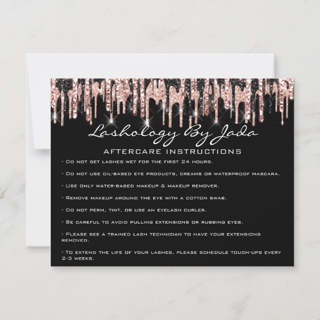 Aftercare Instructions Lashes Back Rose Classy VIP Invitation (Back)