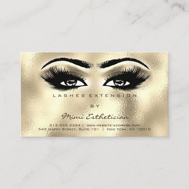 Aftercare Instructions Lashes Champaigne Gold Business Card (Front)