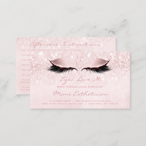Aftercare Instructions Lashes Extension Pink Glam Business Card