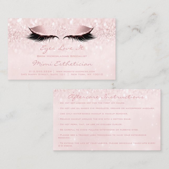 Aftercare Instructions Lashes Extension Pink Glam Business Card (Front/Back)