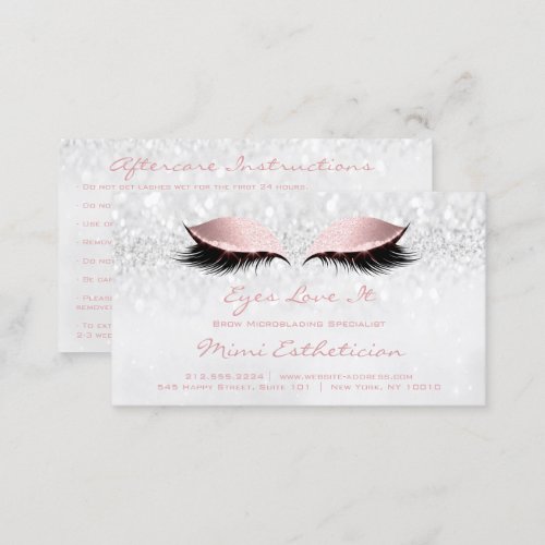 Aftercare Instructions Lashes Extension Pink Gray Business Card