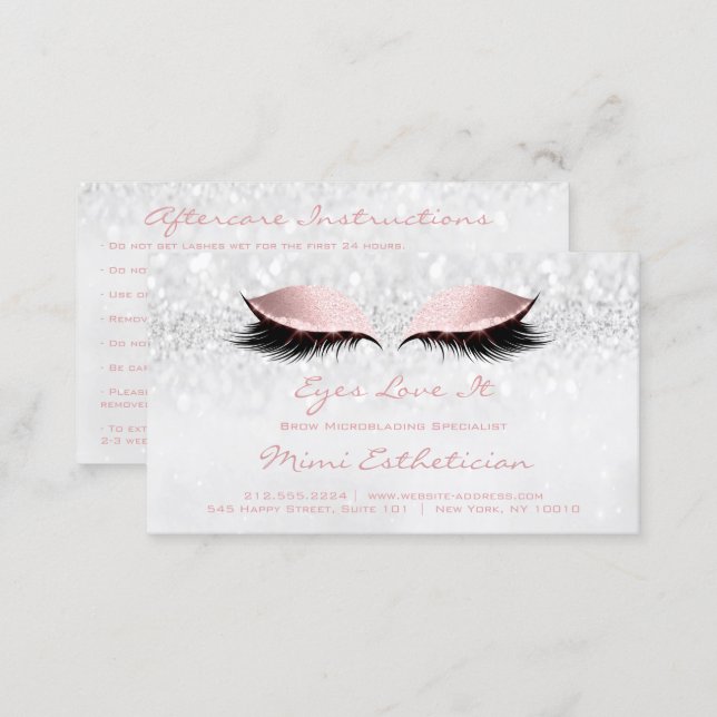 Aftercare Instructions Lashes Extension Pink Gray Business Card (Front/Back)