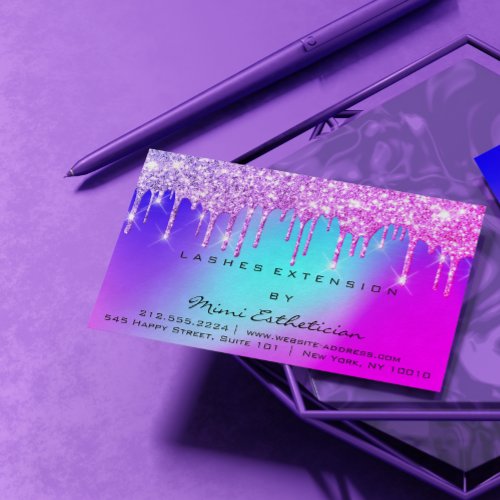 Aftercare Instructions Lashes Pink Drips Holograph Business Card