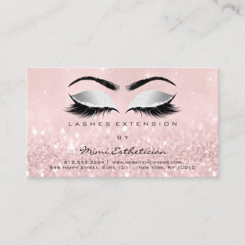 Aftercare Instructions Lashes Pink Glitter Gray Business Card
