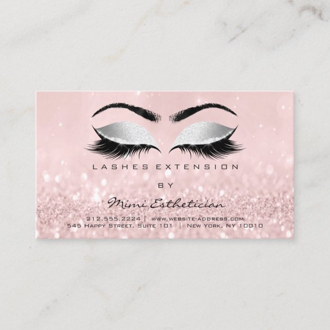 Aftercare Instructions Lashes Pink Glitter Gray Business Card (Front)