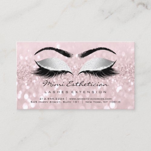 Aftercare Instructions Lashes Pink Glitter Grey Business Card