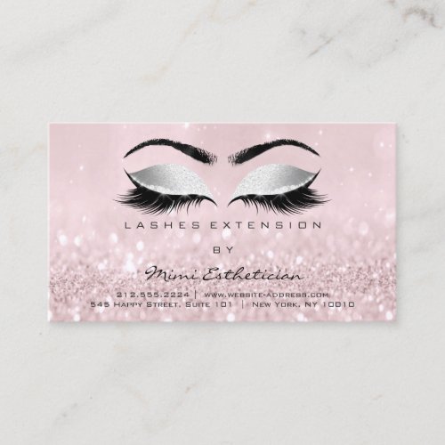 Aftercare Instructions Lashes Pink Glitter Grey Business Card