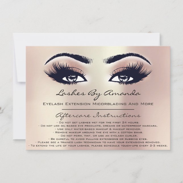 Aftercare Instructions Lashes Rose  Blush Makeup Invitation (Front)