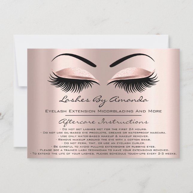Aftercare Instructions Lashes Rose Brows Makeup Invitation (Front)