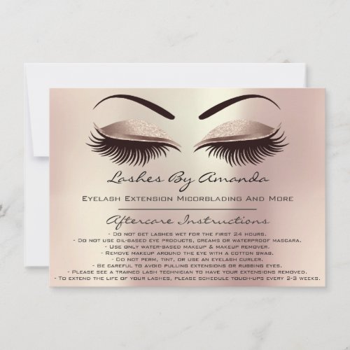 Aftercare Instructions Lashes Rose Brows Makeup Invitation