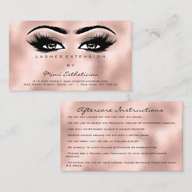 Aftercare Instructions Lashes Rose Pink Skinny Business Card (Front/Back)