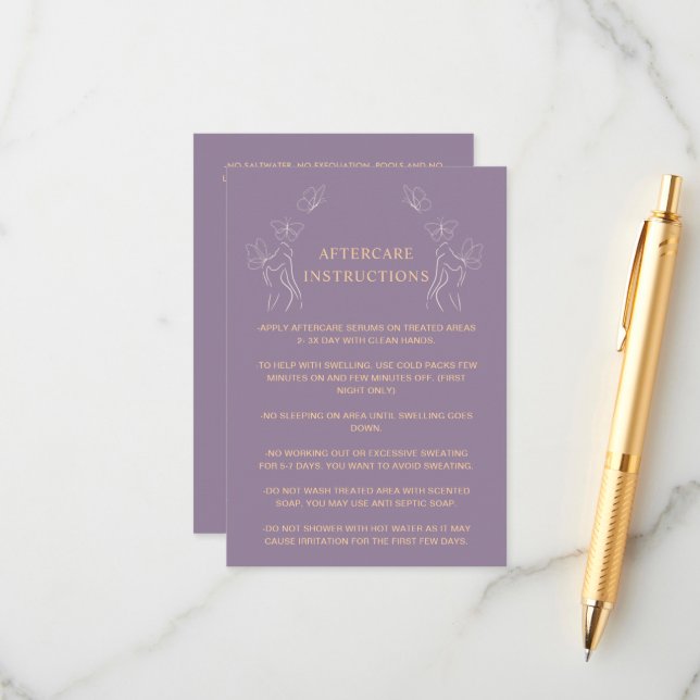 Aftercare Instructions Logo women Body Purple  Advice Card (Front/Back In Situ)