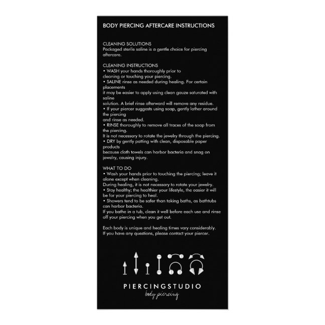 Aftercare Instructions Piercing Modern Rack Card