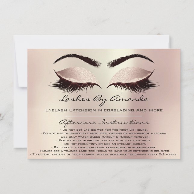 Aftercare Instructions Pink Rose Gold Blush Makeup Invitation (Front)