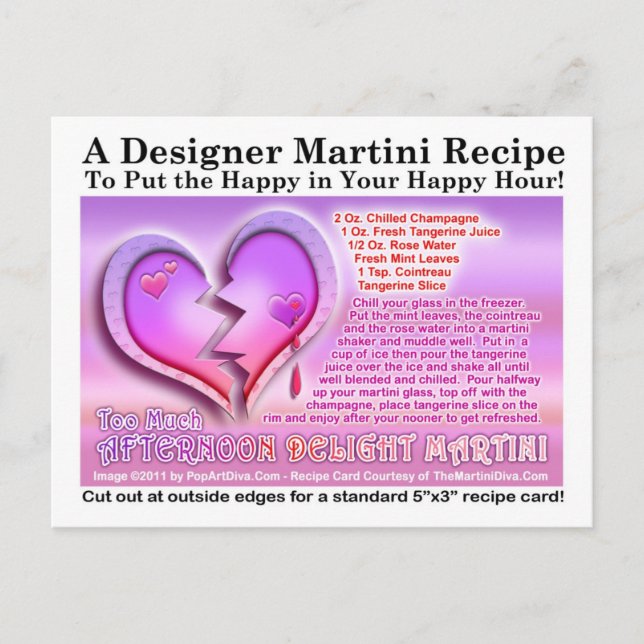 Afternoon Delight Valentine's Day Martini Recipe Holiday Postcard (Front)