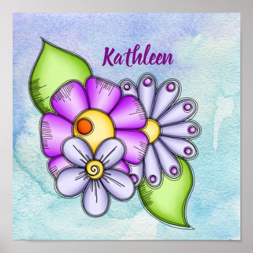Afternoon Delight Watercolor Doodle Flower Poster