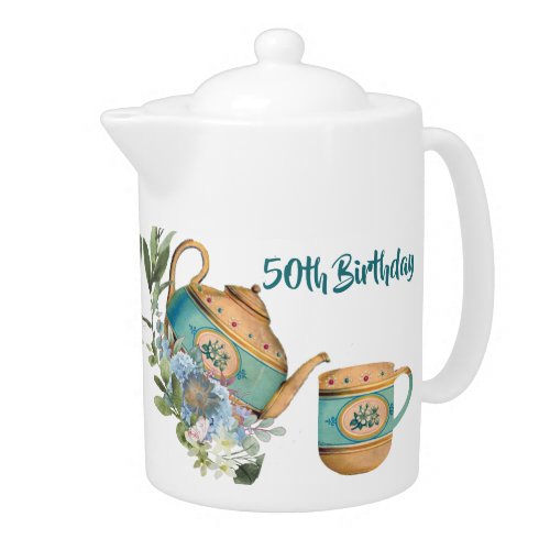 Afternoon High Tea 50th Birthday Vintage Floral  Teapot