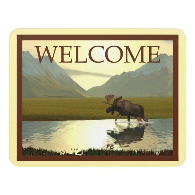 Afternoon Moose - Welcome Door Sign (Contemporary Front)