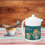 Afternoon Tea 50th Birthday Vintage Floral Teapot<br><div class="desc">Do it in style - a High Tea Party with vintage floral teapot when someone you love wants to celebrate 50th Birthday milestone. The illustration has blue vintage floral teapot surrounded by blooms and green foliage. Just right for afternoon tea celebration. You can easily personalize the text by 'Customize' button...</div>