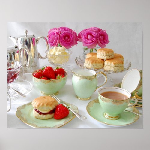 Afternoon Tea and Pink Roses Poster