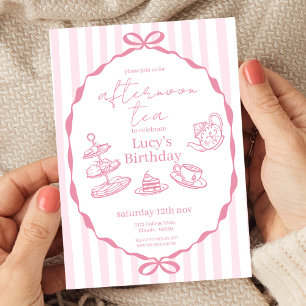 Afternoon Tea Birthday   Pink Tea Party Invitation