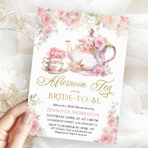 Afternoon Tea Bridal Shower Floral Pink Elegant Invitation