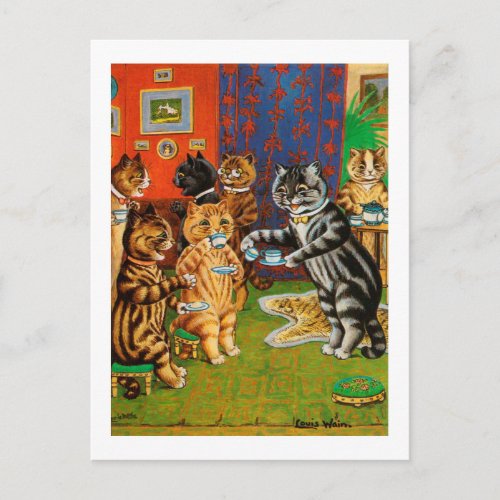 Afternoon Tea Cats Louis Wain Postcard