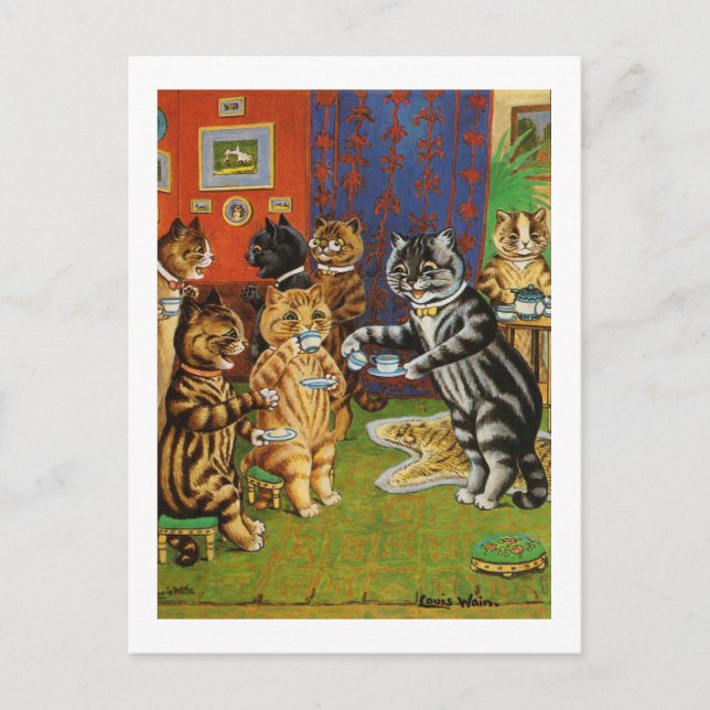 Afternoon Tea Cats, Louis Wain Postcard (Front)