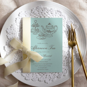 Afternoon Tea Hand-drawn Blue Bridal Shower Invitation