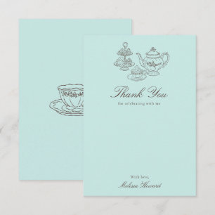 Afternoon Tea Hand-drawn Blue Bridal Shower Thank You Card