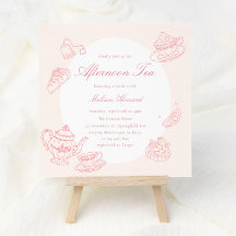 Afternoon Tea Hand-drawn Pink Bridal Shower