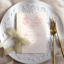 Afternoon Tea Hand-drawn Pink Bridal Shower