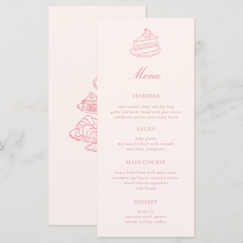 Afternoon Tea Hand-drawn Pink Bridal Shower Menu