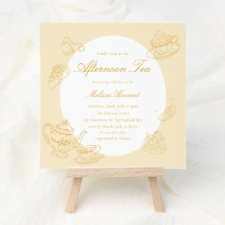 Afternoon Tea Hand-drawn Yellow Bridal Shower Invitation