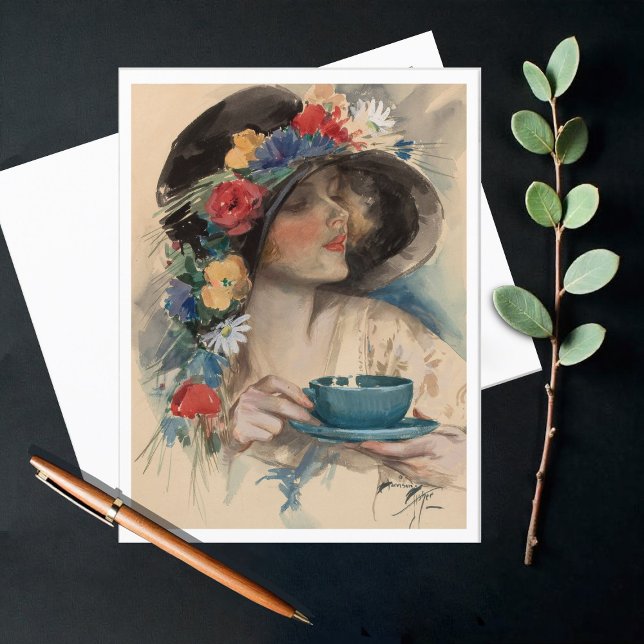 Afternoon Tea, Harrison Fisher Postcard (Creator Uploaded)