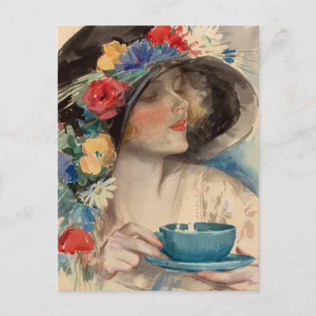 Afternoon Tea - Harrison Fisher Postcard (Front)