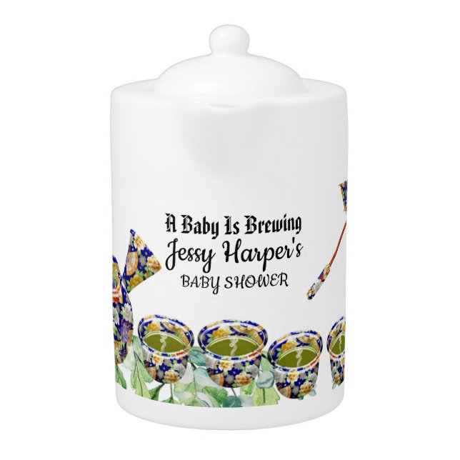 Afternoon Tea Party Baby Shower Floral Blue Teapot (Front)