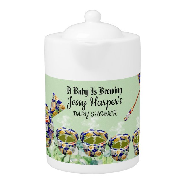 Afternoon Tea Party Baby Shower Floral Blue Teapot (Front)
