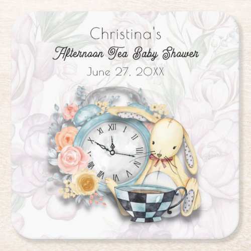 Afternoon Tea Party Baby Shower Square Paper Coaster