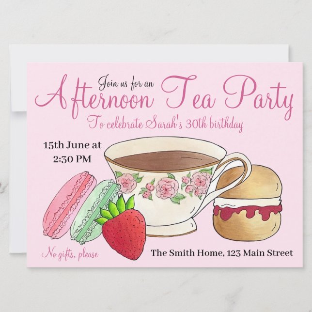 Afternoon Tea Party Bridal Shower Macarons Teacup Invitation (Front)