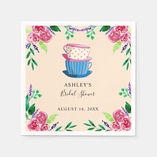 Afternoon Tea Party Bridal Shower Watercolor cute Napkins (Front)