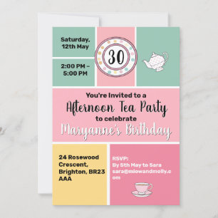 Afternoon tea party fifties style retro vibes invitation