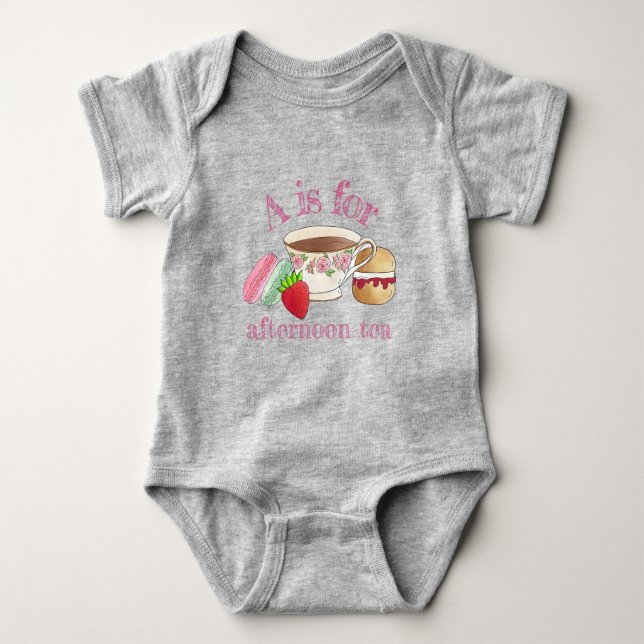 Afternoon Tea Party Macarons Teacup Cream Scone Baby Bodysuit (Front)