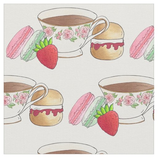 Afternoon Tea Party Macarons Teacup Cream Scone Fabric