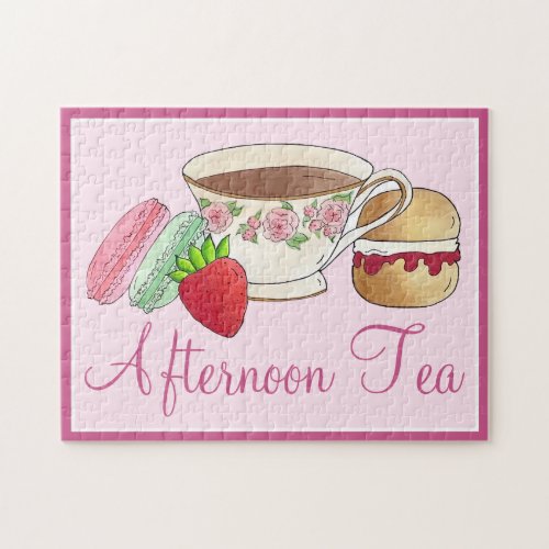 Afternoon Tea Party Macarons Teacup Cream Scone Jigsaw Puzzle