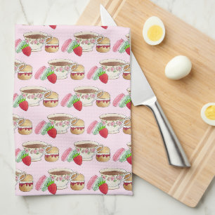 Afternoon Tea Party Macarons Teacup Cream Scone Kitchen Towel